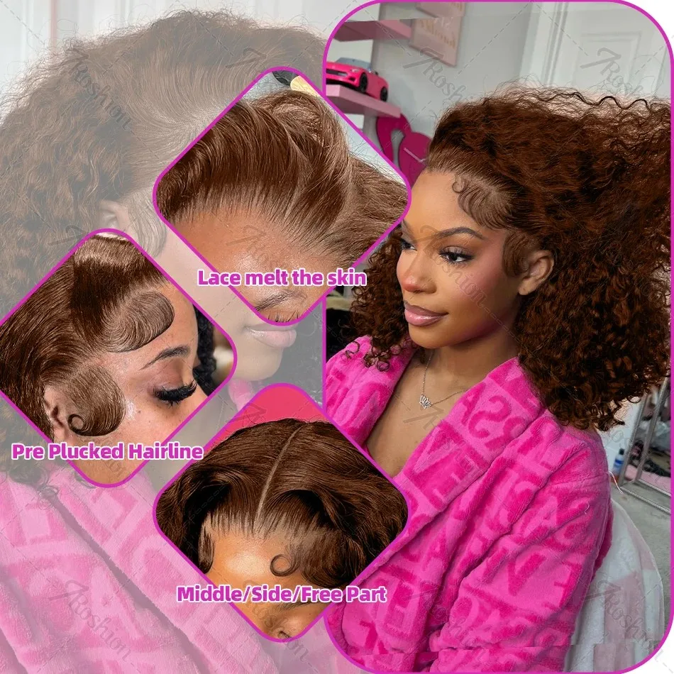 Боб 13x5 Кружевной фронтальный парик 13x4 HD Прозрачный кружевной фронт человеческих волос Цветные вьющиеся короткие бразильские шоколадно-коричневые парики с глубокими волнами