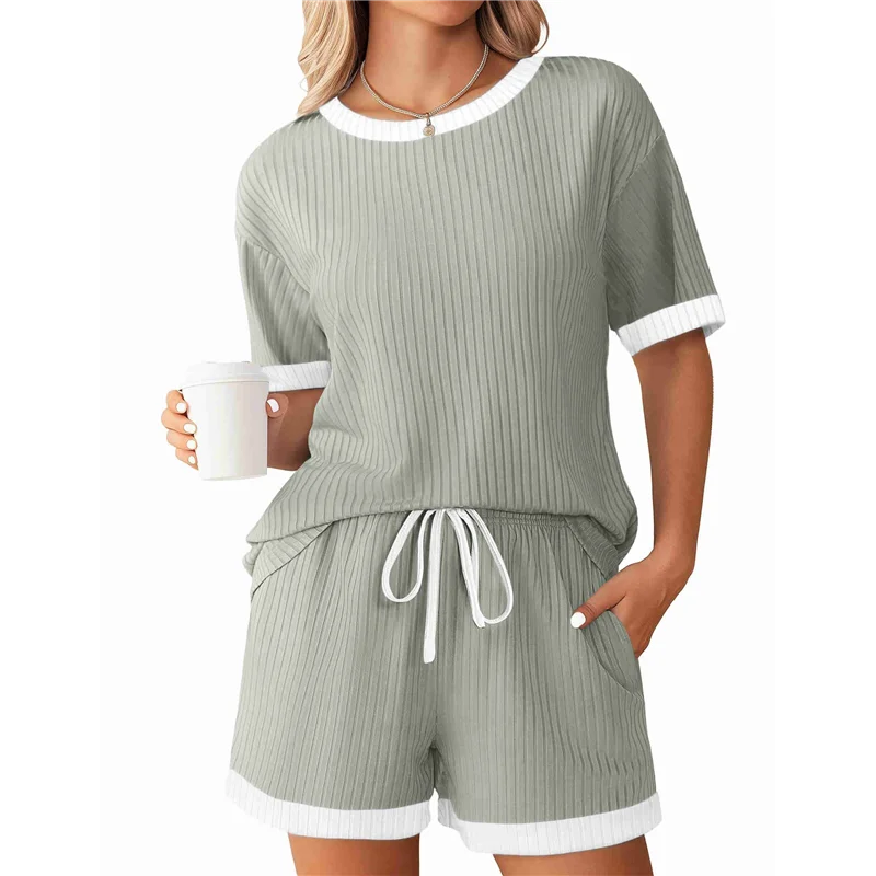 

A48P-Удобные летние комплекты с карманами, свободный крой, дизайн с цветными блоками, соответствующие комплектам из двух предметов с завязкой на талии