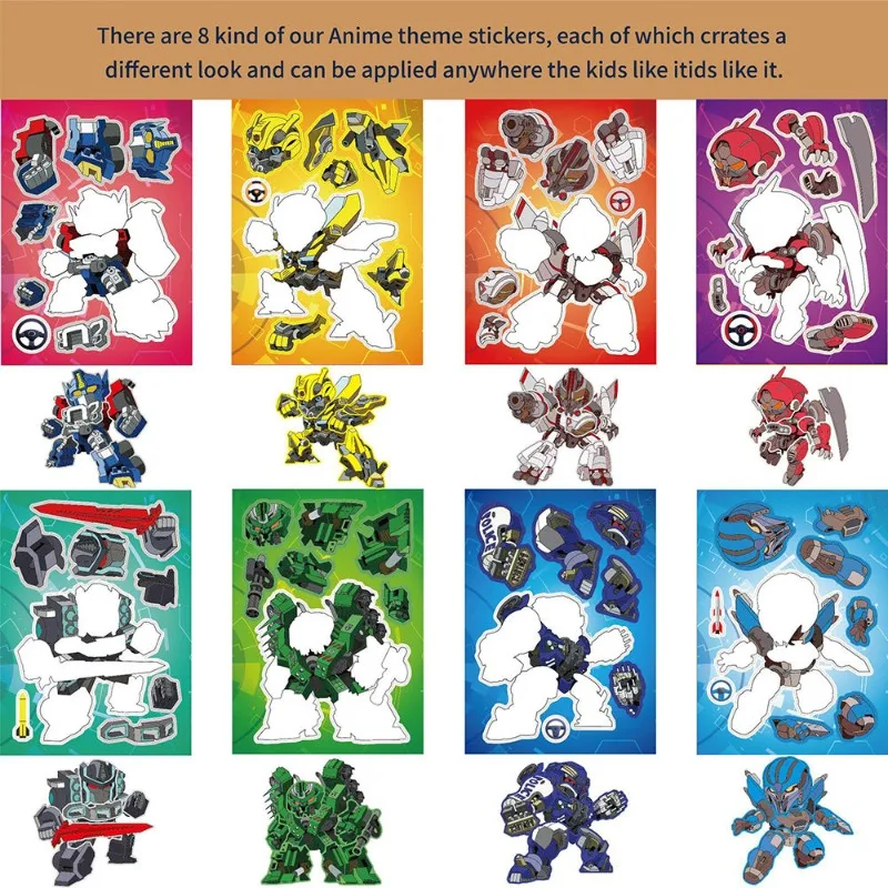 

8PCSD Transformers Puzzle Stickers Optimus Prime Bumblebee Megatron Game Face Swap Stickers Kids Toys Wholesale