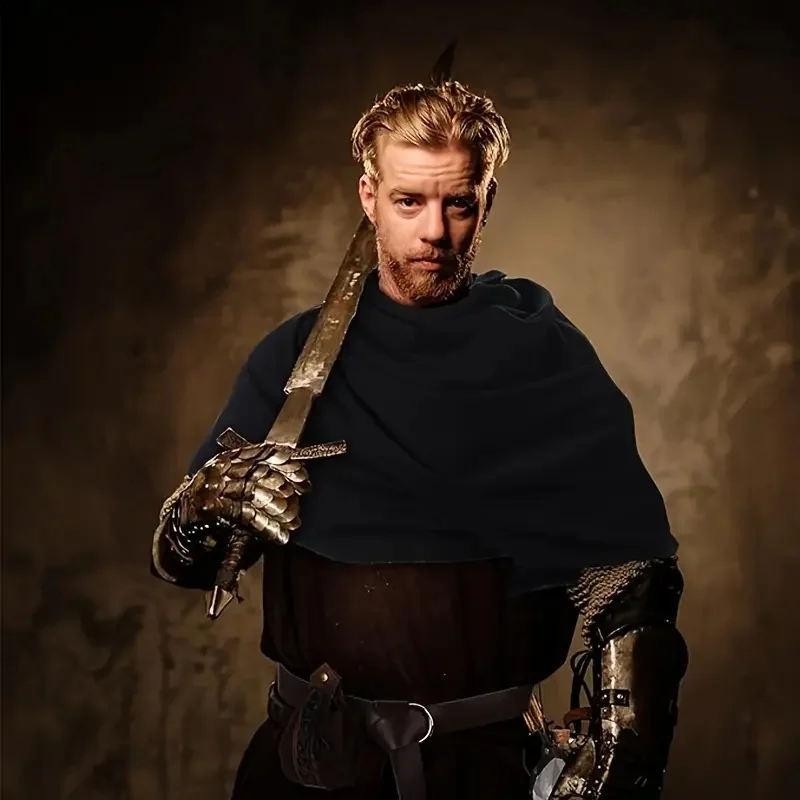 Vintage Men\'s Medieval Pirate Retro Hood Scarf Wrap Cloak Shoulder Cowl Renaissance Scarf Medieval Halloween Cosplay Costume