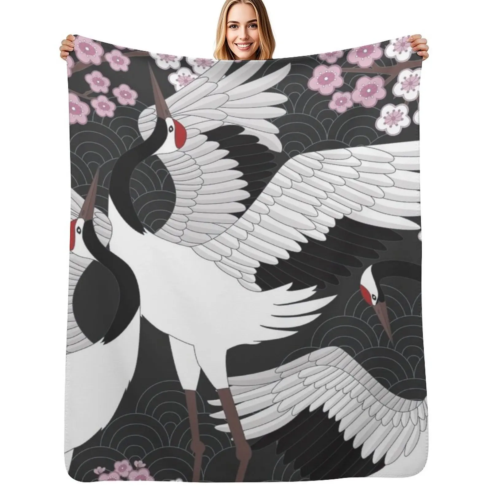 

Japanese Cranes Throw Blanket Fluffy Cozy Throw Blanket for Home Decor