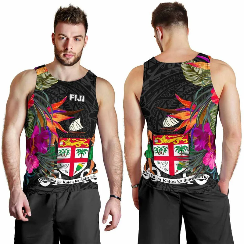 Harajuku New 3D Printing Polynesian Fiji Flag RugbyTank Top Fijian Tapa Style Emblem Graphic Tank Tops Men Vintage Cool Clothes