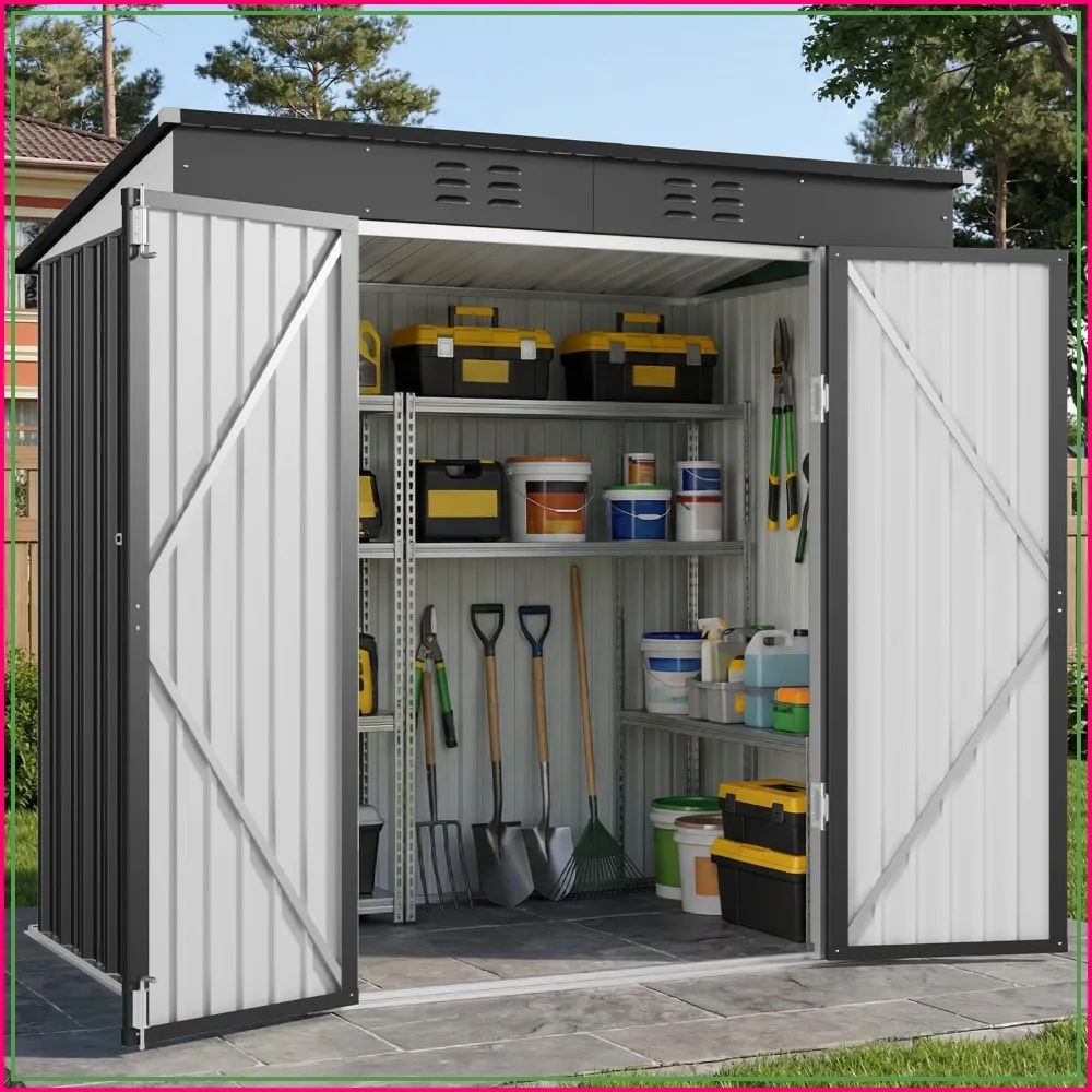 Outdoor Storage Shed 5x3 FT Galvanized Metal Lockable Door Dark Gray
