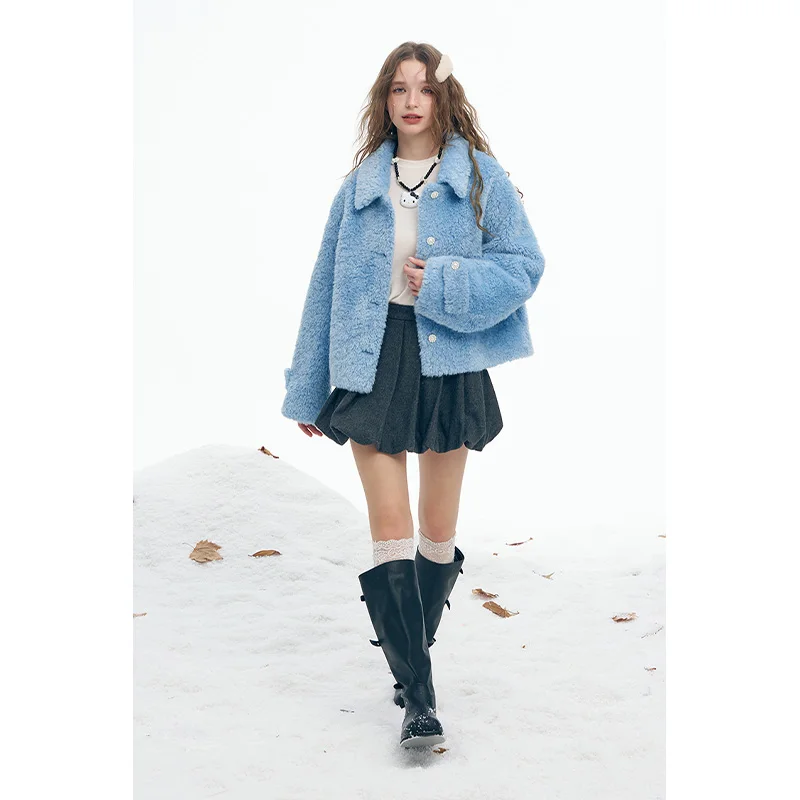 ELFSACK 2025, Winter-Neuheiten, eleganter, minimalistischer, raffinierter, einreihiger Stehkragen-Mantel aus festem Plüsch für Damen