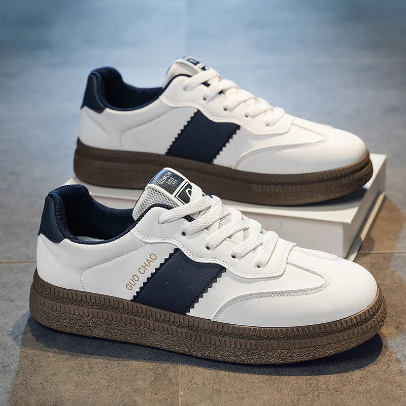 Men Board Shoes Spring Autumn Retro Training Sneakers Mixed Texture Color Block Thick Flat Sole Casual Streetwear