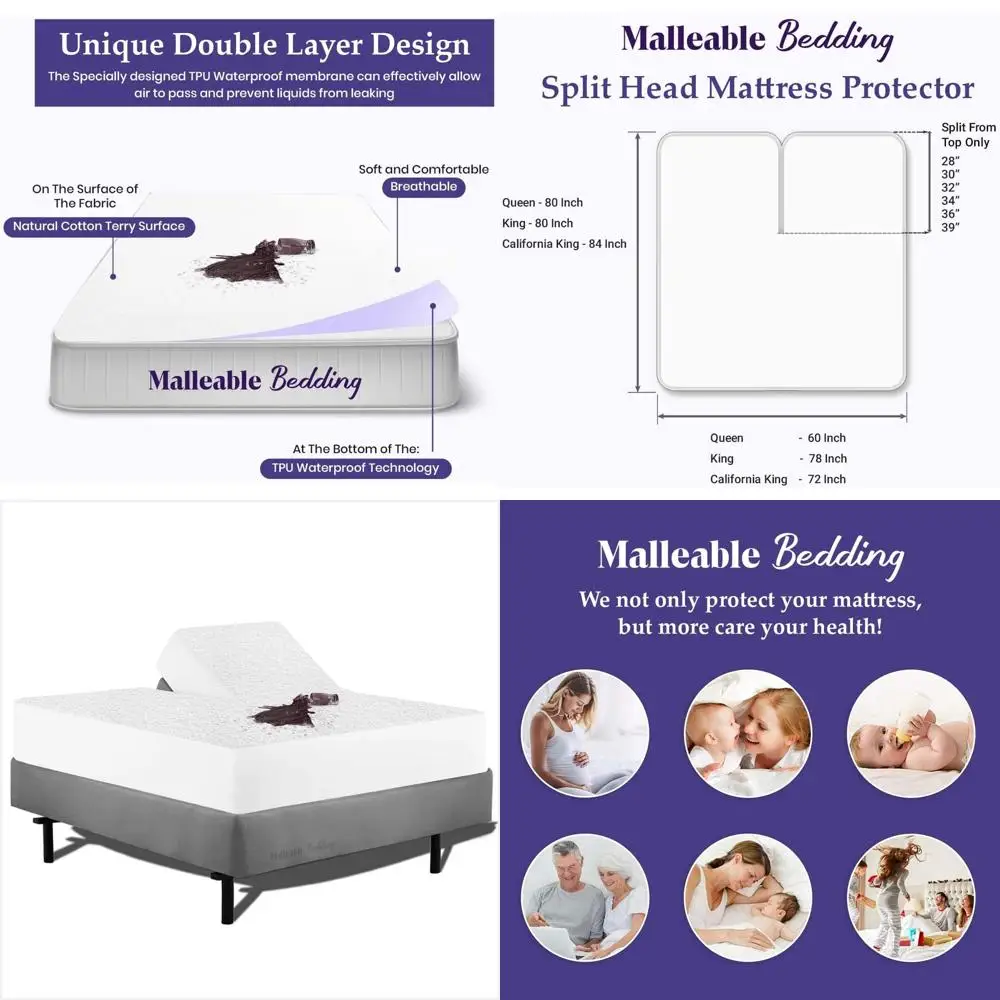 

King Size Split Mattress Protector - 100% Cotton, Adjustable, Fits Mattresses up to 21 Deep