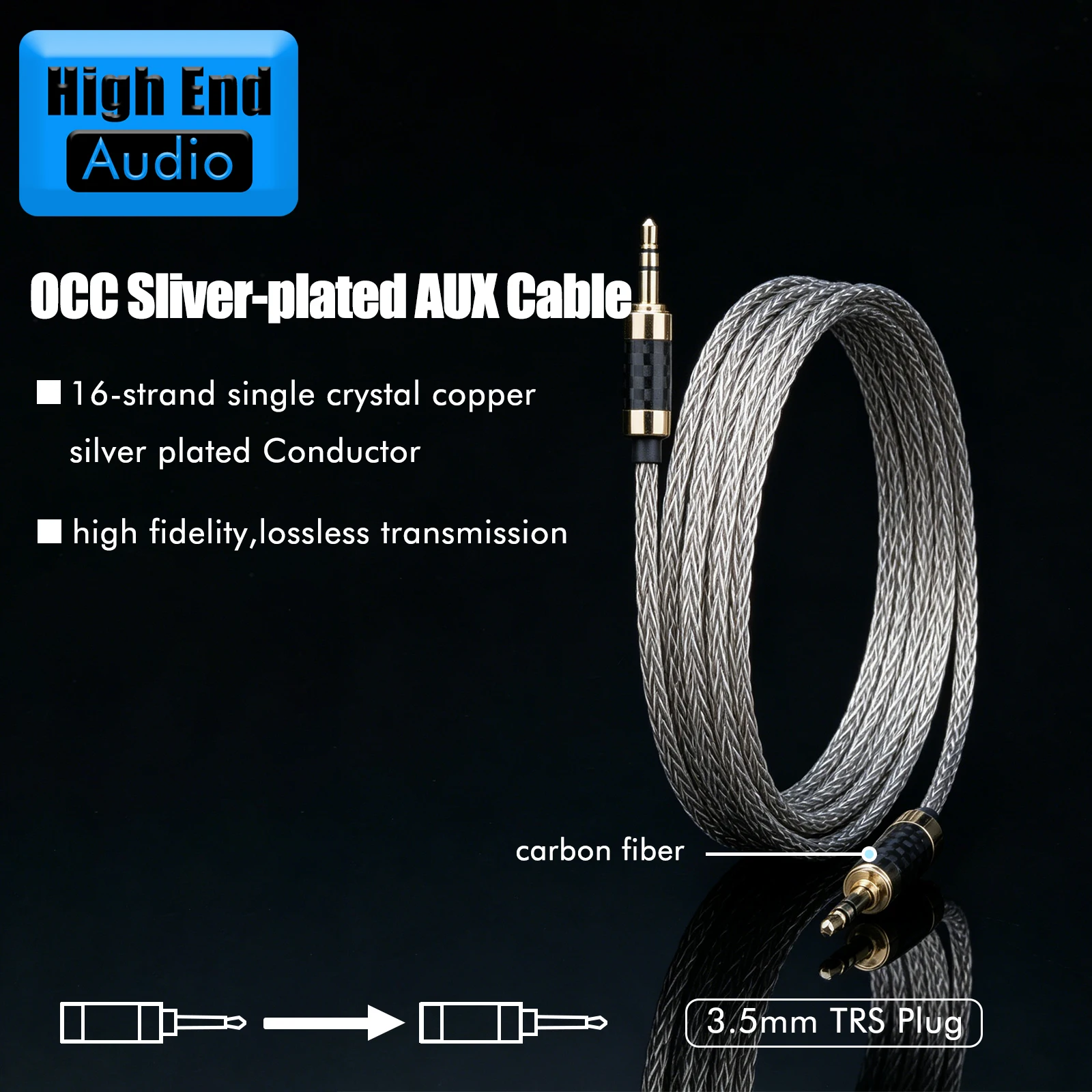 Preffair 7N OCC 16core TRS Jack AUX Audio Input Cable 3.5mm Male to 3.5mm Male Stereo Speaker Wire for Headphone Sound PC Earpho