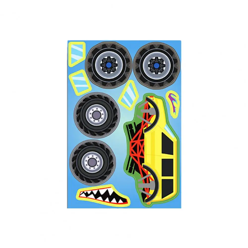 Наклейка-головоломка для грузовика, 8 листов, мультяшный автомобиль, искусственный набор, самоклеящиеся водонепроницаемые наклейки из ПВХ для детской чашки