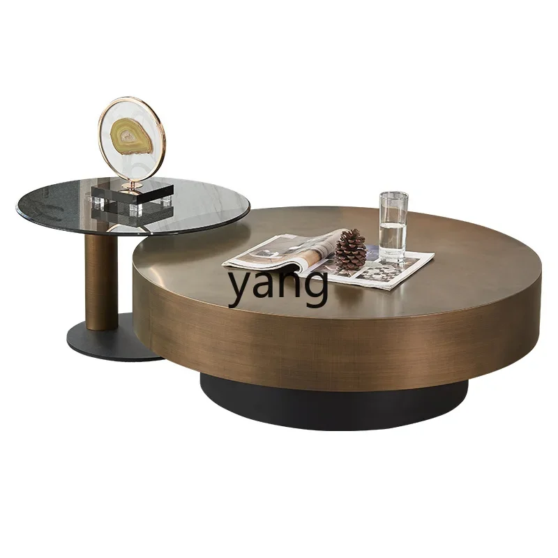 

CX light luxury modern living room household small apartment round glass coffee table combination