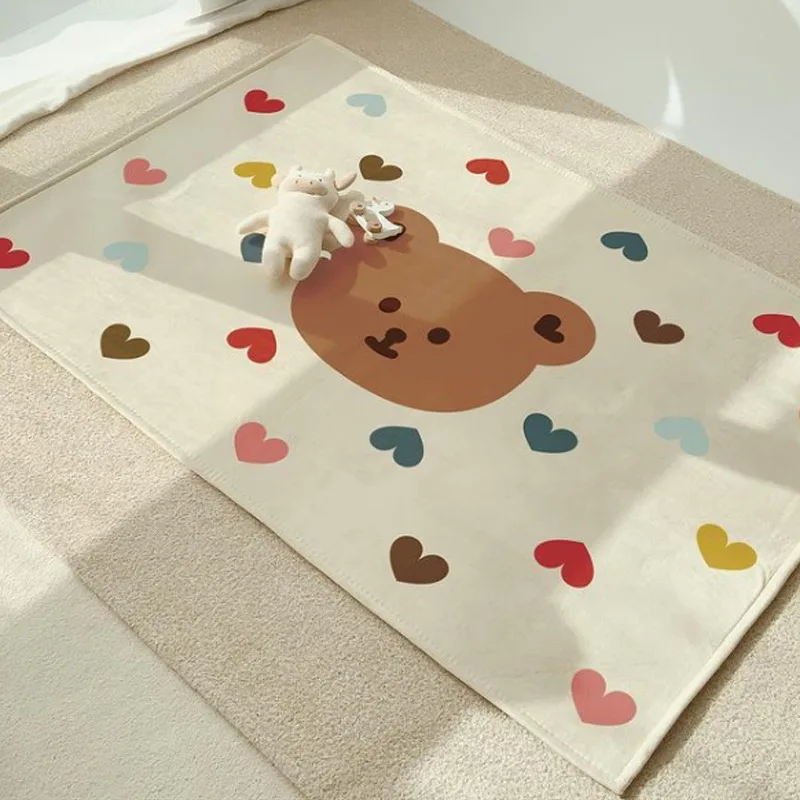 INS Nordic Baby Game Mat Crawl Carpet Children Room Carpet Rectangular Cartoon Bear Printed Game Mat Kids Bedroom Decoration