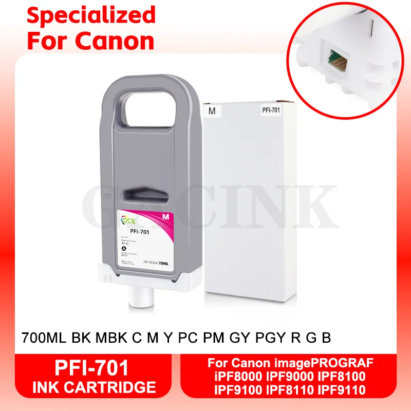 PFI-701 PFI 701 Cartridge tinta 700ML untuk Canon IPF8000 9000 8100 9100 8110 9110 Printer 12 warna dengan tinta pigmen dengan Chip stabil