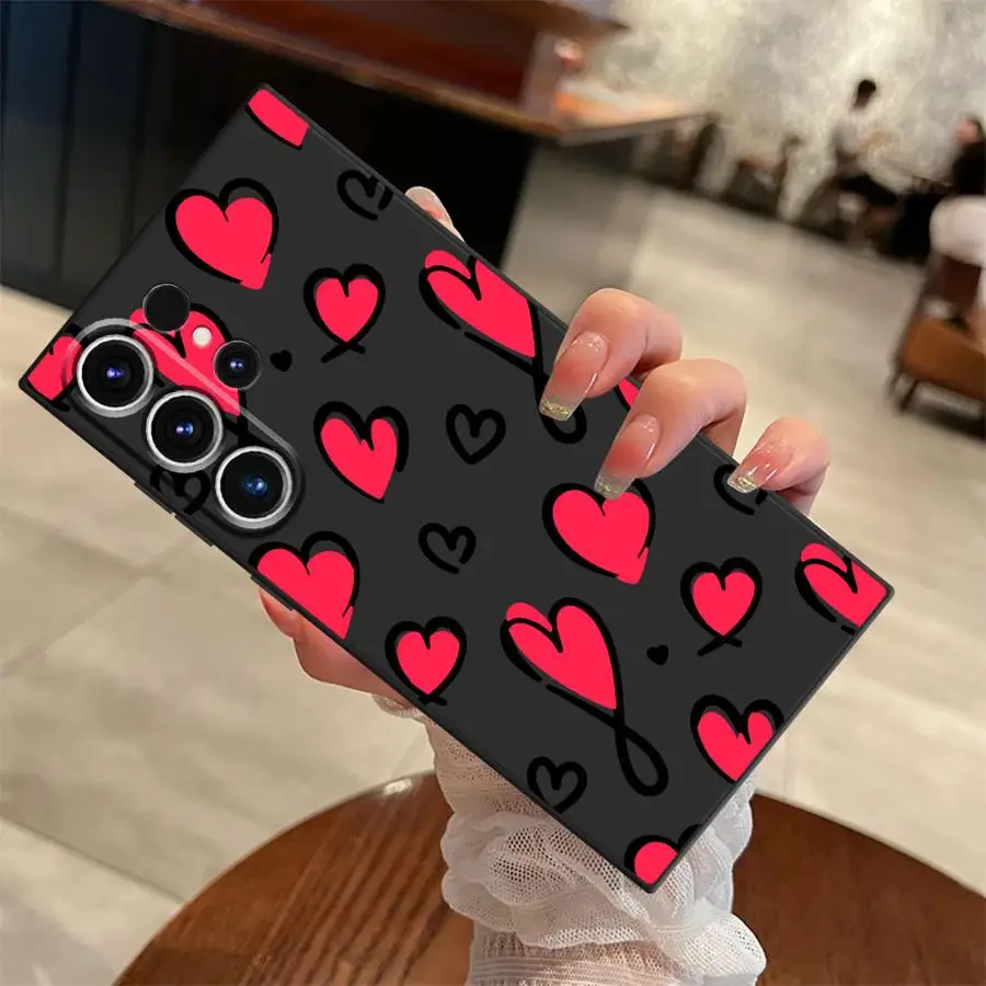 삼성 갤럭시 S25 엣지 S20 S21 FE S24 플러스 S23 울트라 블랙 소프트 폰 케이스 아름다운 사랑 하트