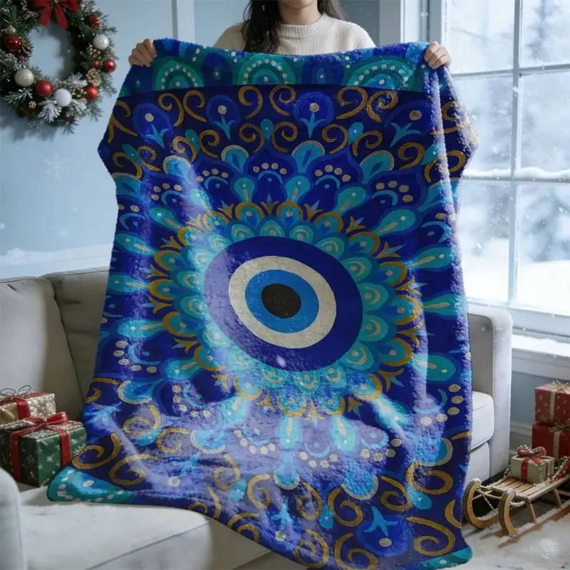 

Плед с мандалой «Злой глаз», мягкий уютный фланелевый плед для дивана, кровати, в стиле бохо, с символом защиты, подарок