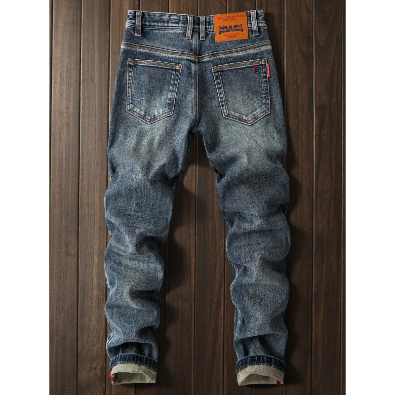 2025New جينز مطرز للرجال ، كاجوال قابل للتمدد صغير مستقيم الساق ، الخريف العصرية موضة الراقية الرجال السراويل