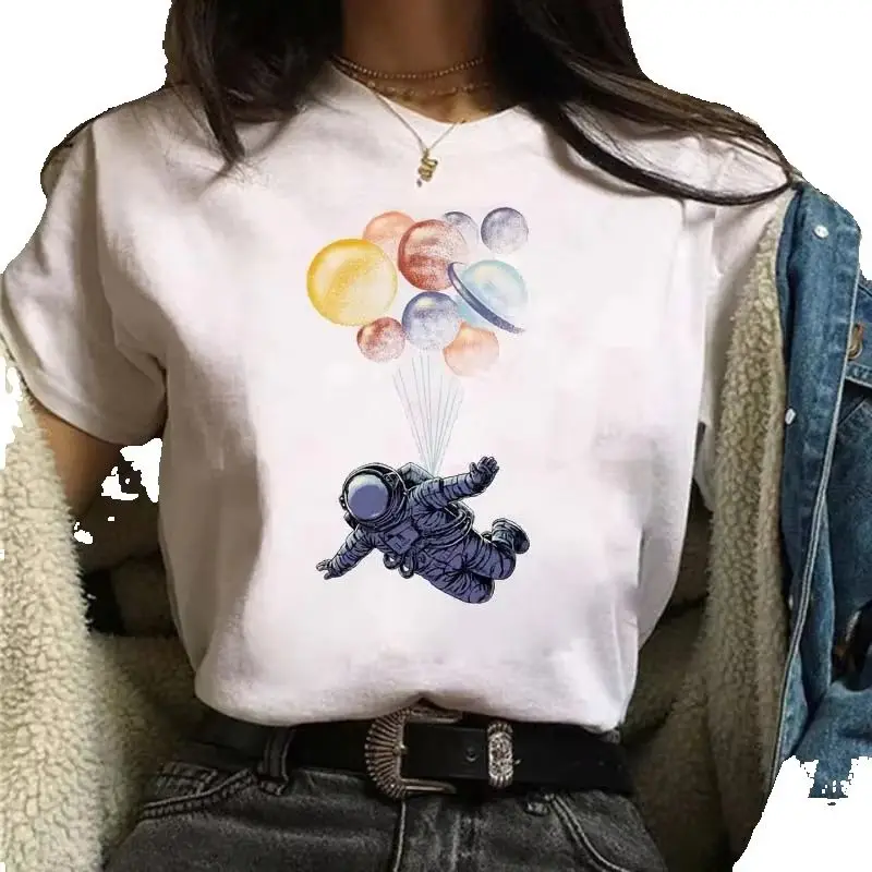 

Women's Astronaut Short-sleeved T-shirt Fashion Print Instagram Base Tops Aesthetic Clothes Women Clothes Summer polyester