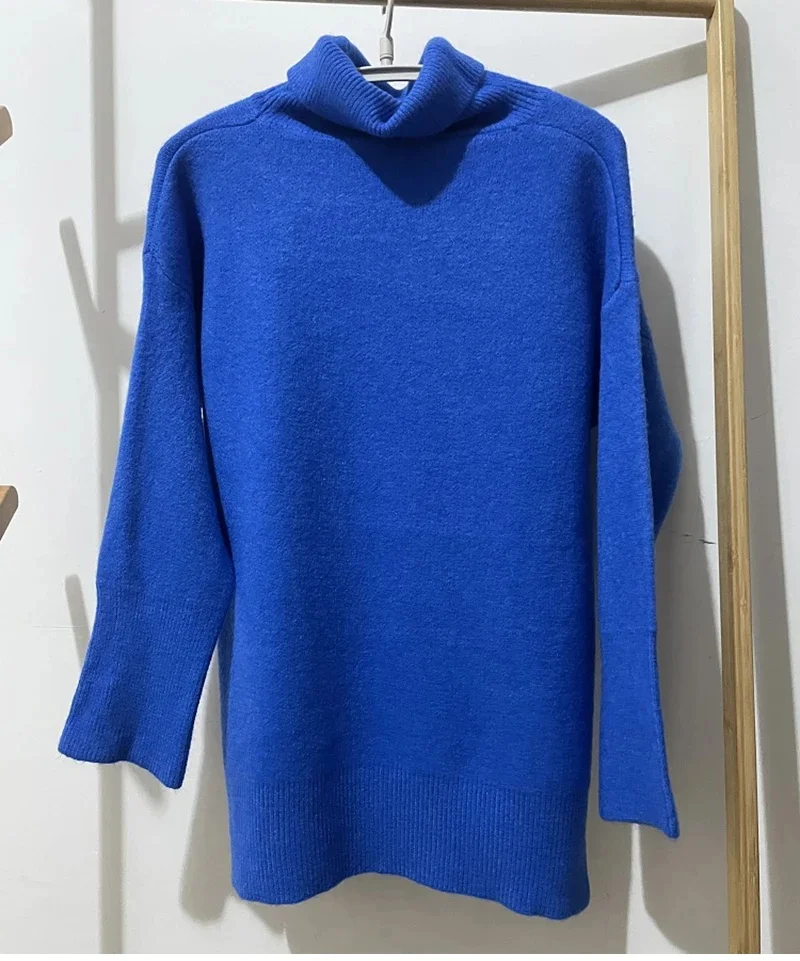 2021 Turtleneck Collar Sweater Women Spring Autumn Solid Knitting Pullovers Oversize Basic Black Blue White Jumper pull femme