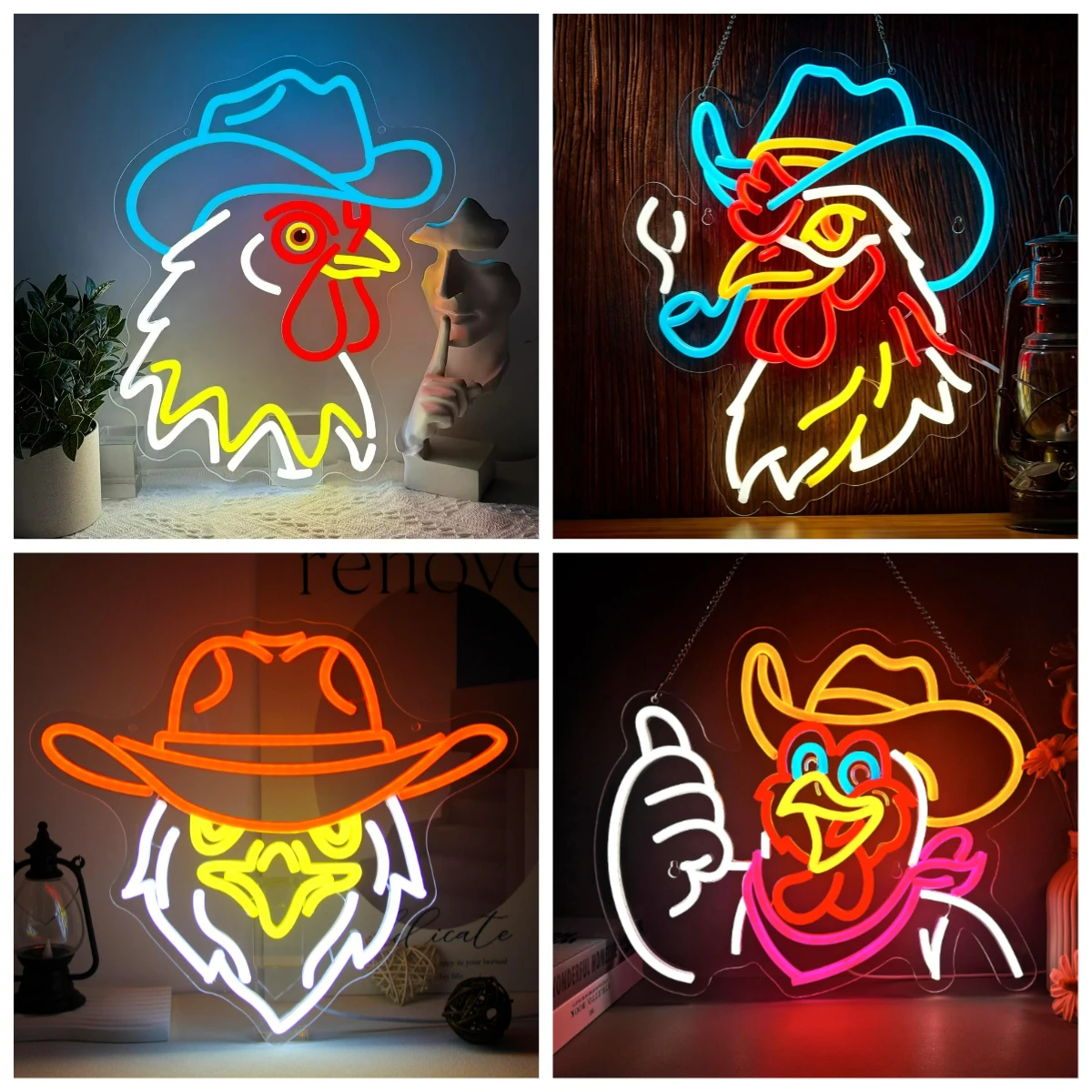 Cowboy Neon Sign USB Dimmable Rooster LED Light for Bar Club Party Gaming Room Bedroom Decoration Birthday Gift Neon Light