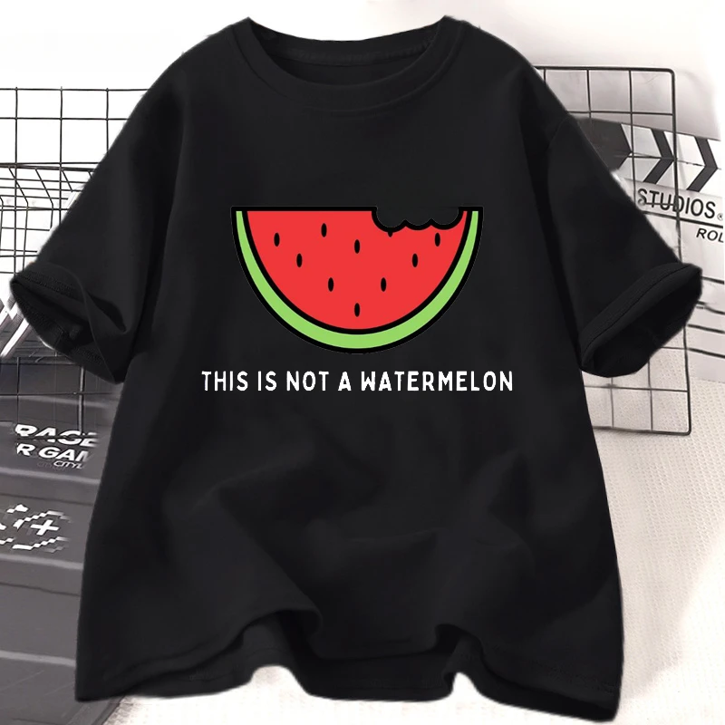 This is not a watermelon print print street fashion trend fun printed men's and women's all-purpose short-sleeved T-shirt