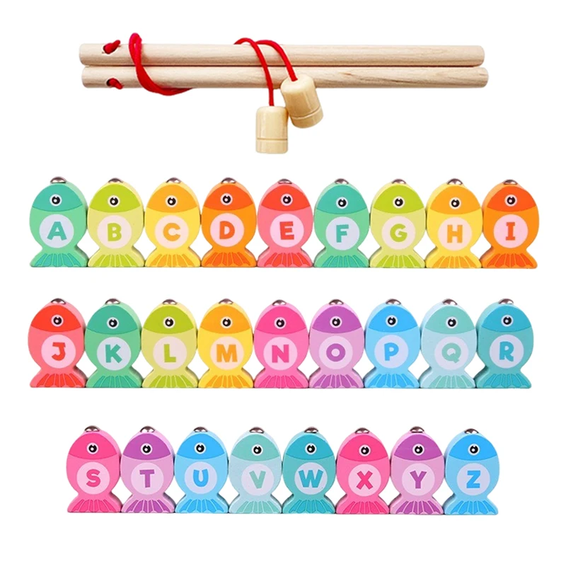 Kids Wooden Fishing Game Toys Gifts Early Education Alphabet Numeric Cognitive Toys Children Interactive Games Toys for Gifts