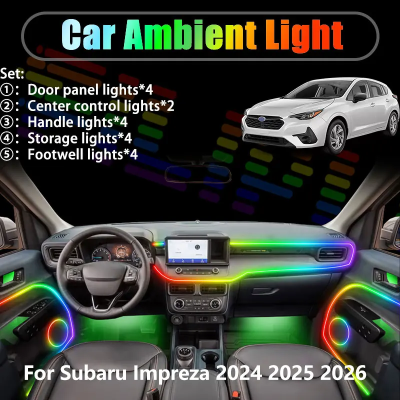 Para Subaru Impreza 2024 2025 2026 GU MK6 2/18 en 1, Iluminación Ambiental para Auto, Luces LED Interiores para Maletero, Luces LED USB RGB, Conjunto de Luces Decorativas