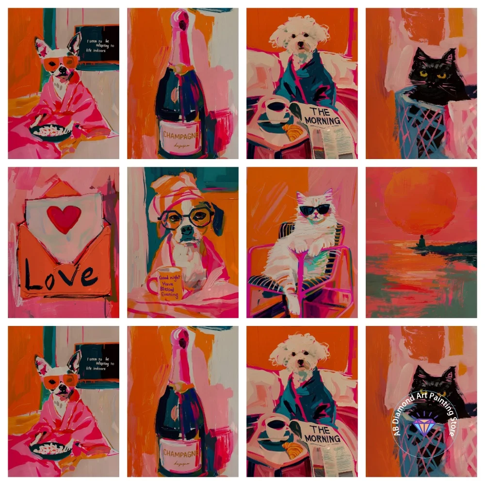 

Animal Cat Dog AB Diamond Painting Kit Square Round Diamond 5D DIY Cross Embroidery Handmade Art Adult Exquisite Gift Home Decor