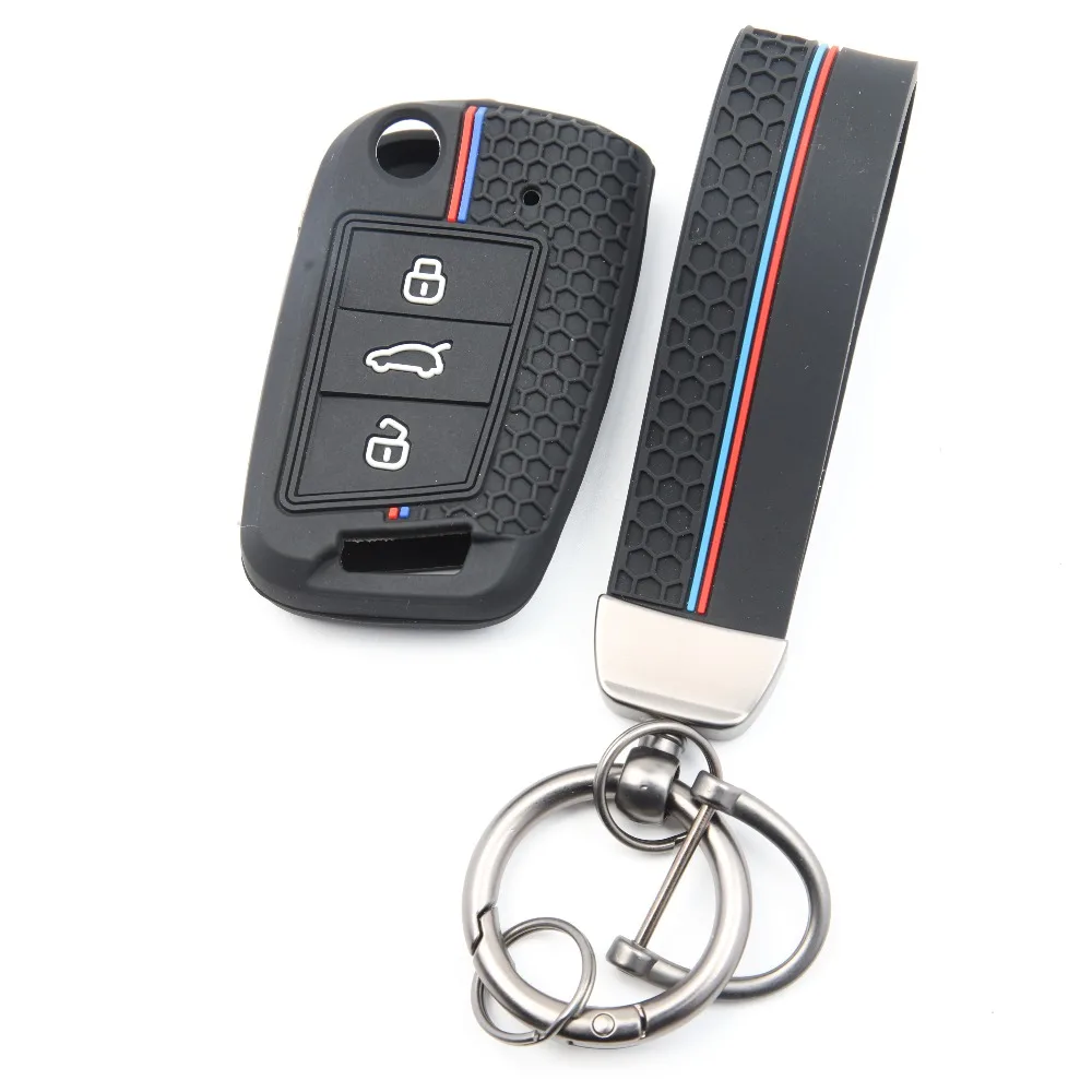 Key Case Cover for VW Golf 7 GTI POLO T-Cross T-Roc Touran Tiguan Skoda Octavia Rapid Kodiaq Fabia Seat Ibiza Leon Ateca Arona