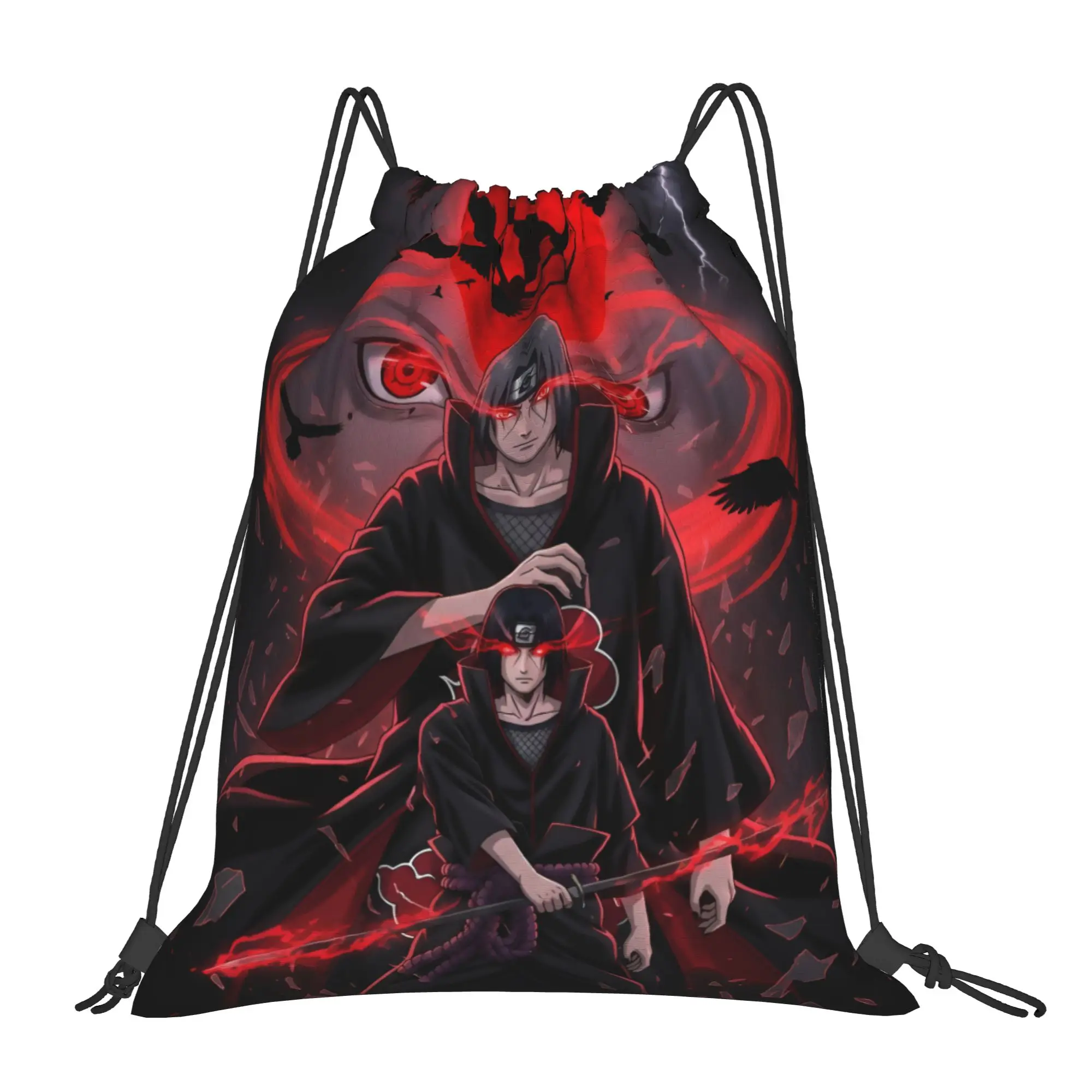 

Custom N-Narutoes Uchihas Sasukes Drawstring Backpack Sports Gym Bag for Women Men Cool Comic Shopping Sackpack