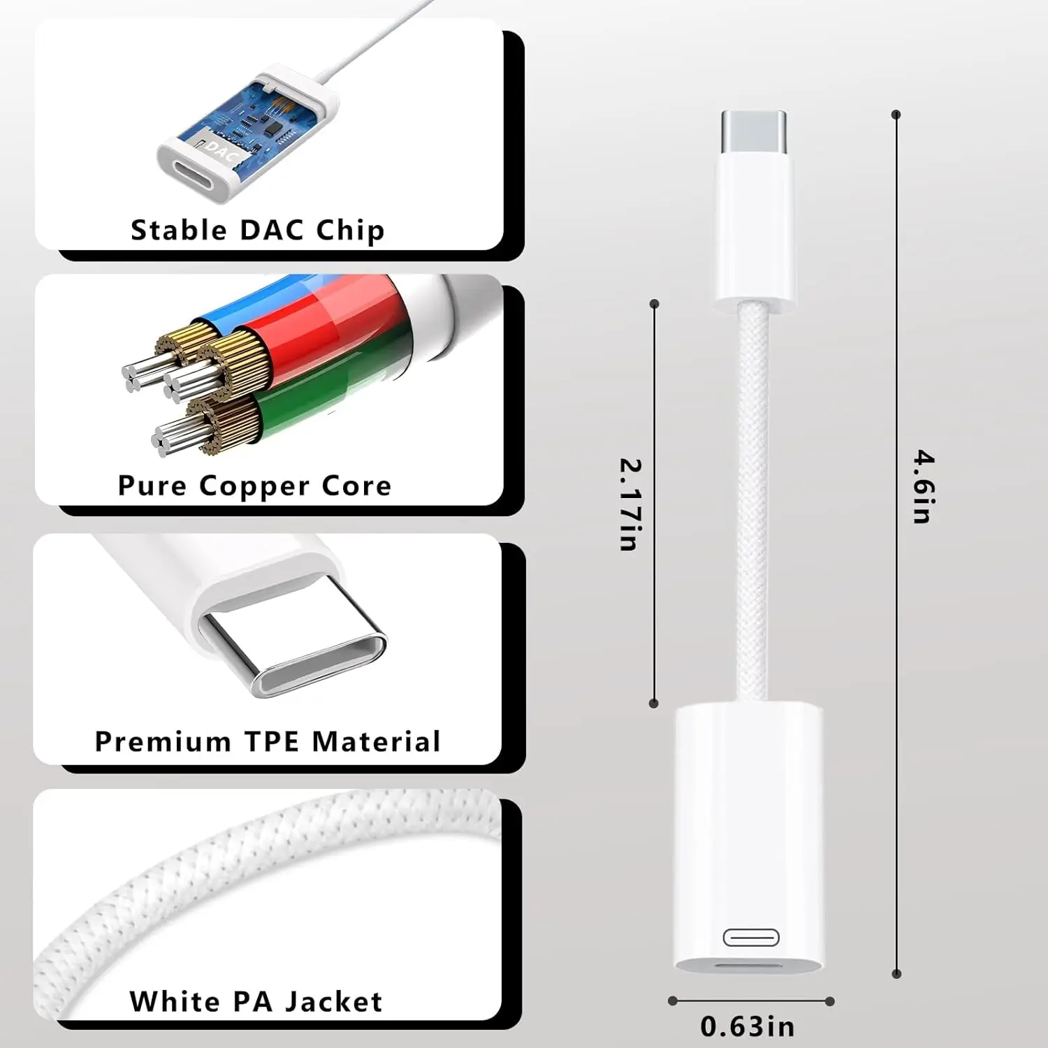 محول سماعة رأس USB C إلى Lightning، محول Lightning من النوع C ذكر إلى أنثى، يدعم الشحن/البيانات، لجهاز iPhone/iPad/MacBook #5