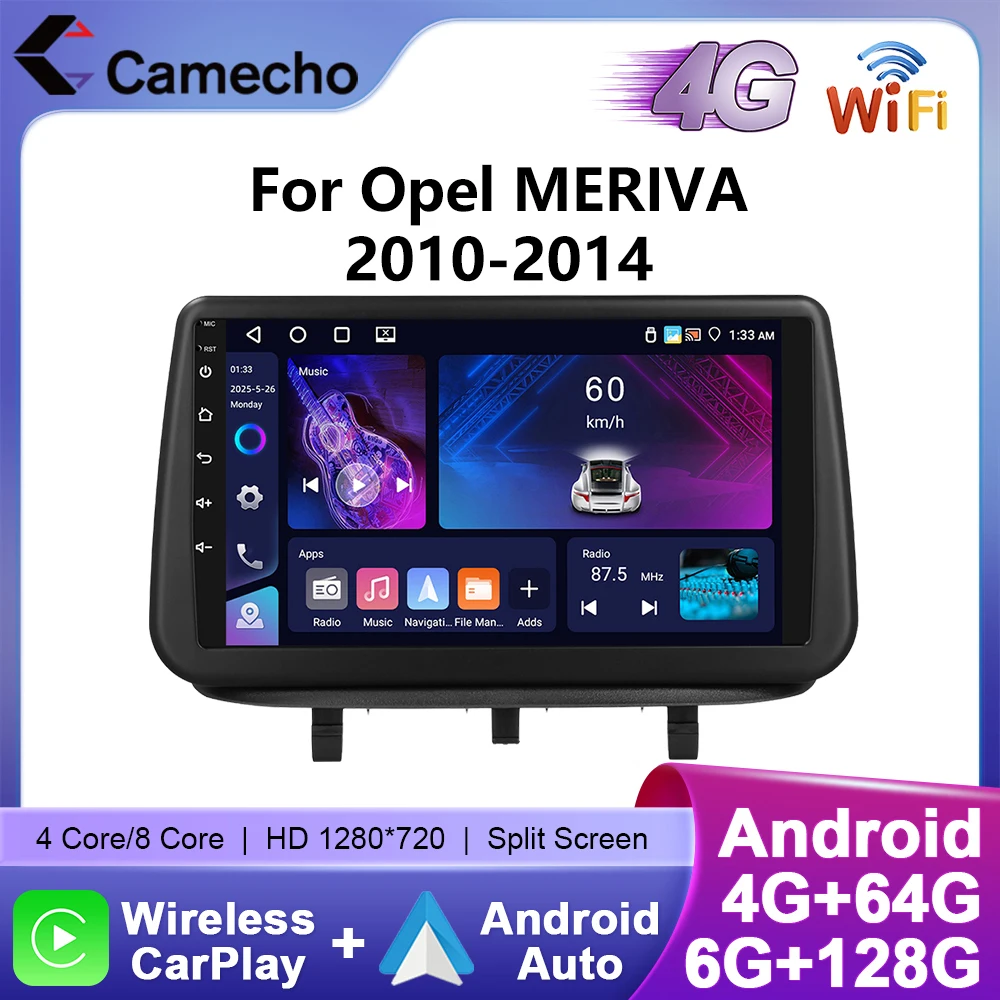 Camecho 6 + 128G 8core Autoradio GPS Stereo Voor Opel MERIVA 2010-2014 Multimedia Speler Draadloze Carplay Android Auto Wifi 4G Netto - afbeelding 2