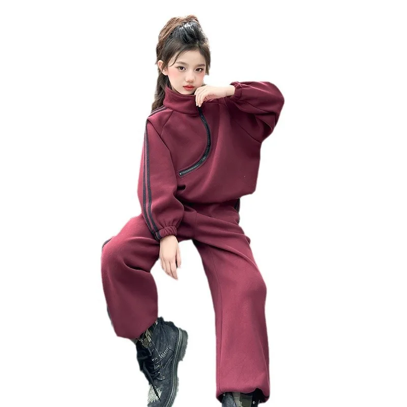 الأطفال الفتيات 2 قطعة دعوى الخريف الياقة المدورة البلوز مرونة الخصر Sweatpant 4-14Y الفتيات مجموعات مخطط مدرسة بنات رياضية