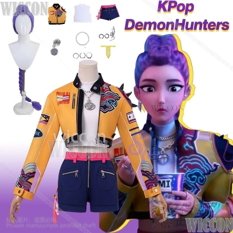 

Huntrix Cosplay Anime Movie Demon Hunters Rumi Kpop Idol Stage Embroidered Decorative Stickers Fashion Jacket Halloween Party