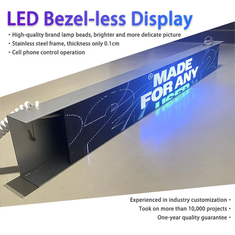 P2.5 LED Electronic Signage Embedded Bar Display Outdoor HD Full Color Stainless Steel Bezel Bezel-less Display Strip Screen