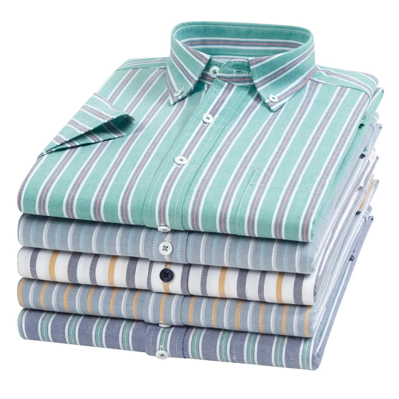 Fashion Korean popular clothes 100%cotton summer short sleeve shirts for men slim fit formal plain shirt designer plaid tops