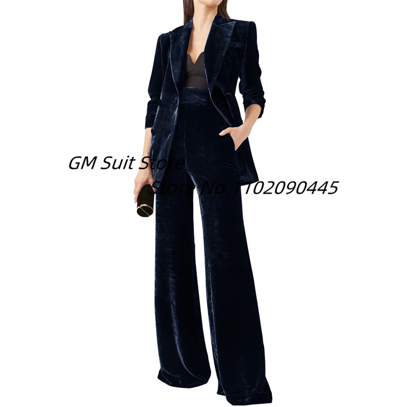 Women\'s Velvet 2 Piece Suit Office Lady Business Blazer&Pants Double Breasted Bridal Wedding Tuxedos