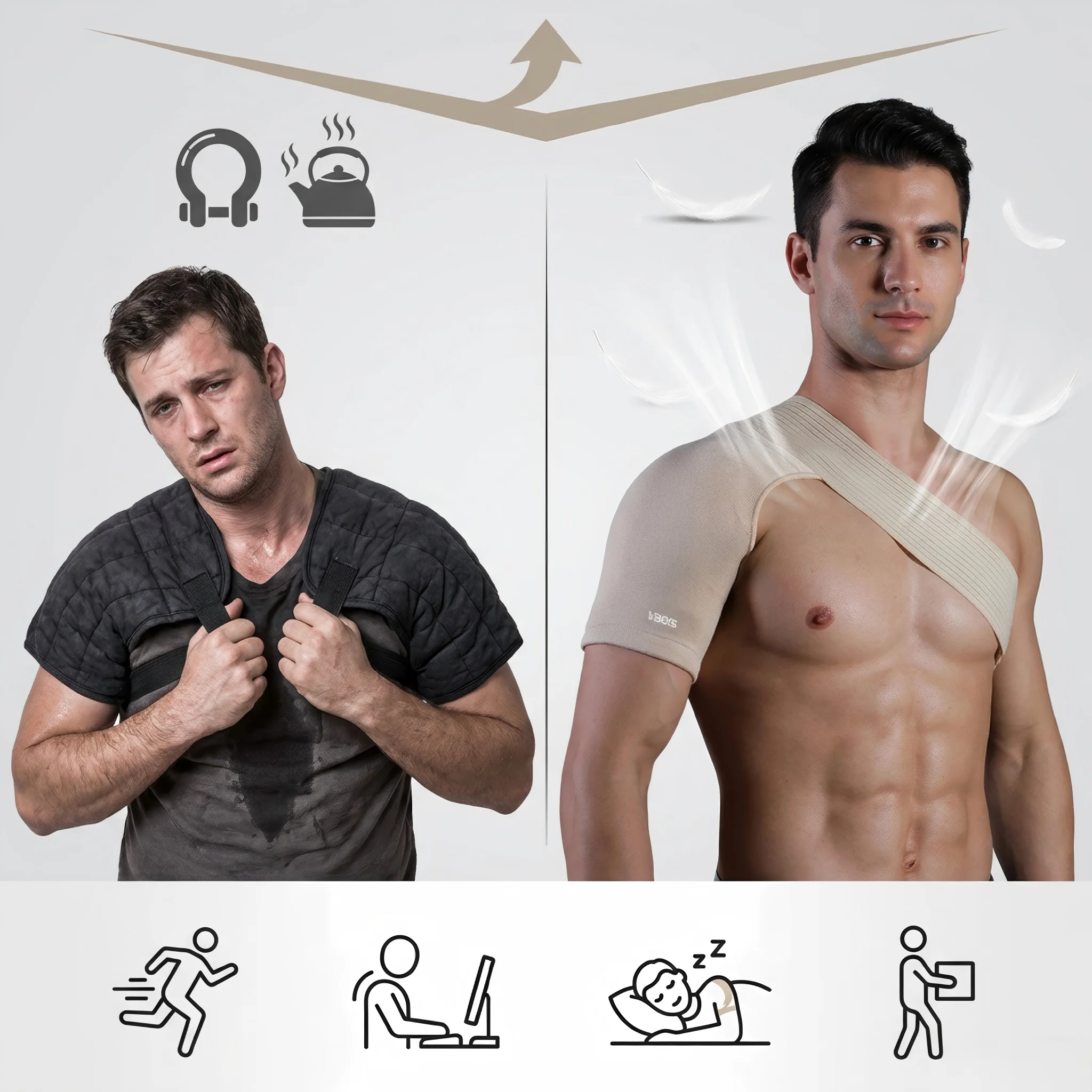 VBOSI Adjustable Shoulder Brace, Breathable Compression Sleeve for Pain Relief,Rotator Cuff&Frozen Shoulder,Sports Recovery