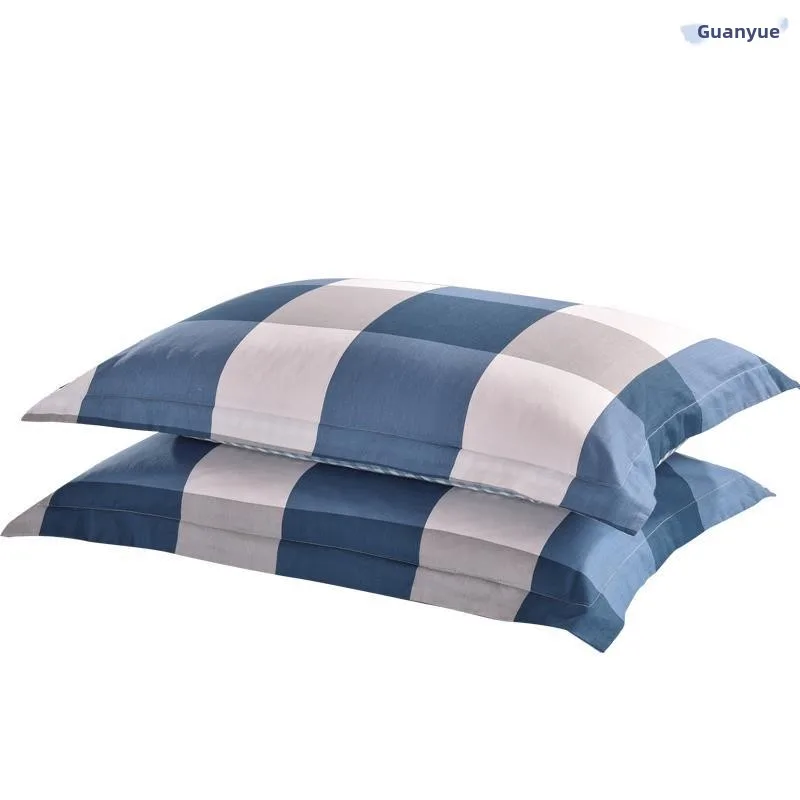 High Quality Pure Cotton Large Size Pillowcase Pair Skin-friendly Breathable Simple Grid Single Person Pillowcase