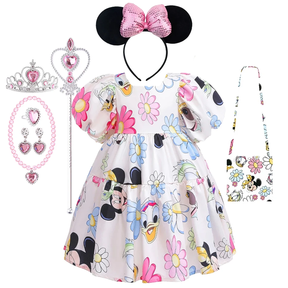 

Kids Toddler Mickey Mouse Daisy Cartoon Puff Sleeve Clothes Summer Baby Girl Casual Dress Backless Cute Princess Dresses