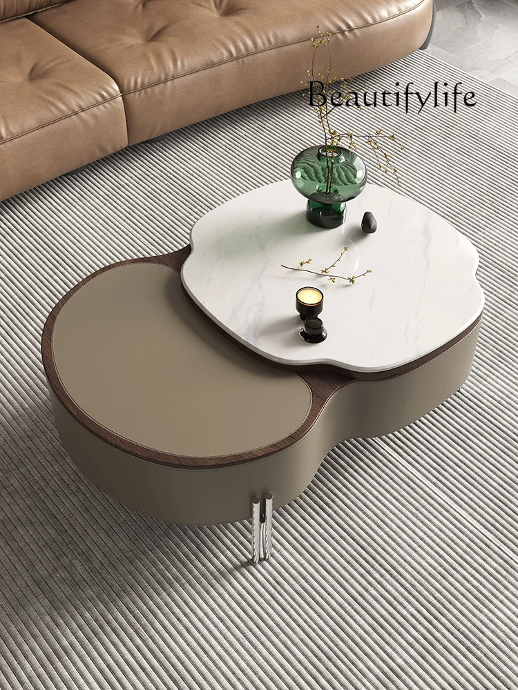 Lifting  Living Room Small Apartment Rotating Creative and Slightly Luxury Multi-Functional Marble Design Coffee Table