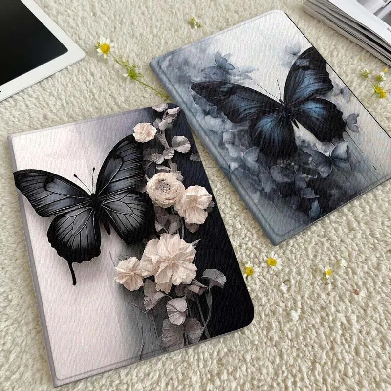 

Black Butterfly Flower Decor Tablet Case For Xiaomi Redmi Mini Pad SE K 2 4 5 6 7 8 2023 2025 11 8.8 11.2 10.1 Pro Gift