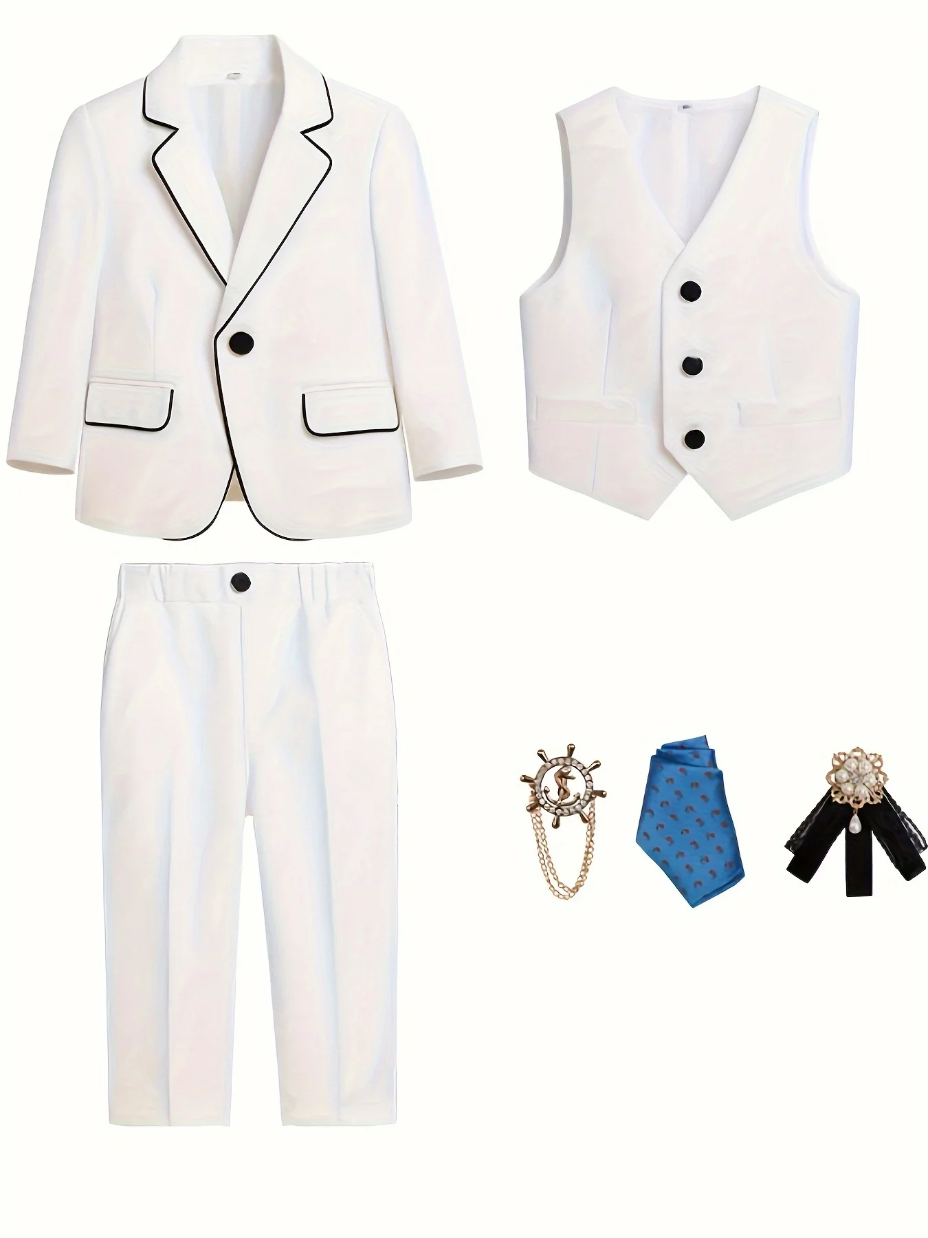 British Boys White Festival Suit Set Children Piano Performance Ceremony Tuxedo Dress Kids Wedding Birthday Photography Outfit