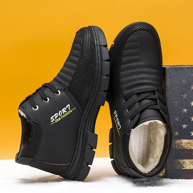 

Men Boots Warm Winter Cotton Shoes Plush High Top Comfort Anti Slip Outdoor Flat Bottom Soft Sole Shoes Botas Para Hombre