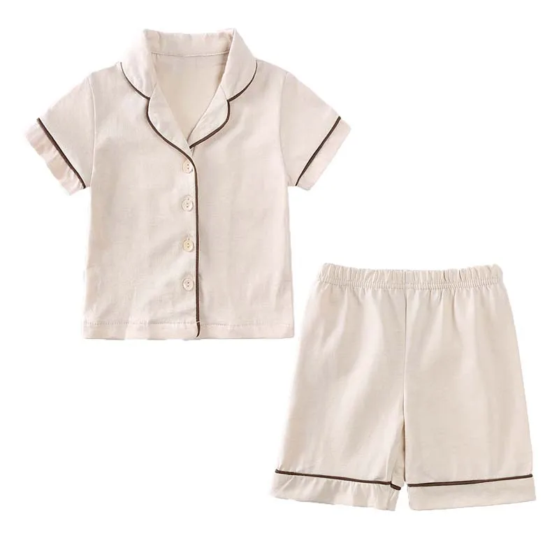 

Kids Boy Girl Clothes Summer Solid Color Short Sleeve Cardigan Top+Pants Cotton Soft Pajama Casual Set Children Outfits 1-5Years