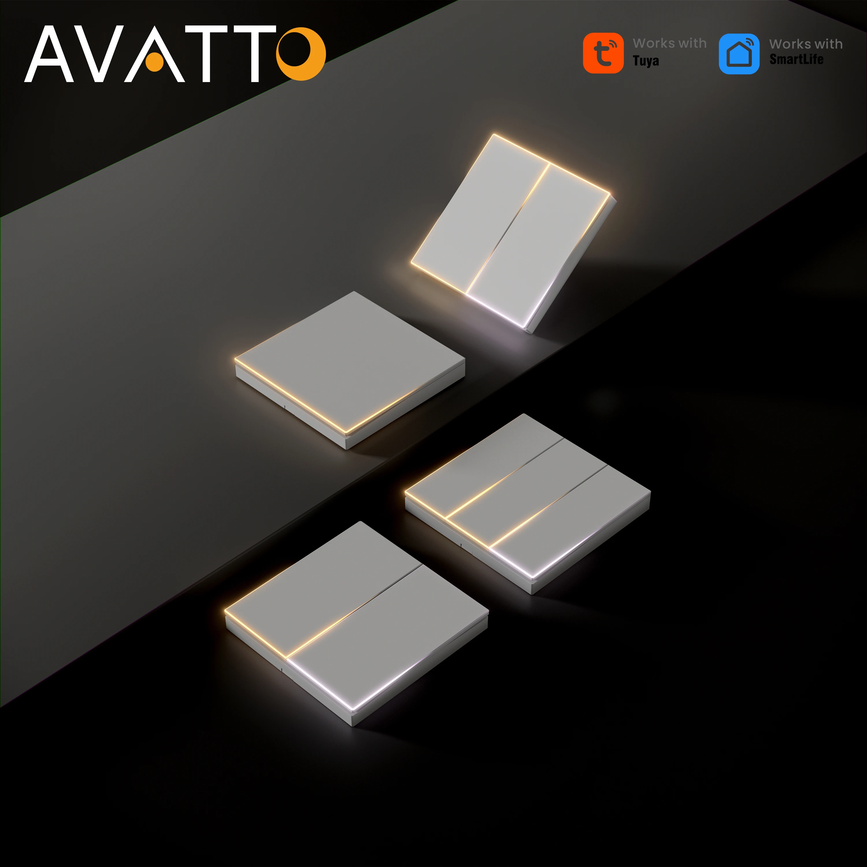 AVATTO Tuya EU Smart WiFi Light Switch Push Button Ambient Light Switch Smart Life APP Remote Control Work for Alexa Google Home