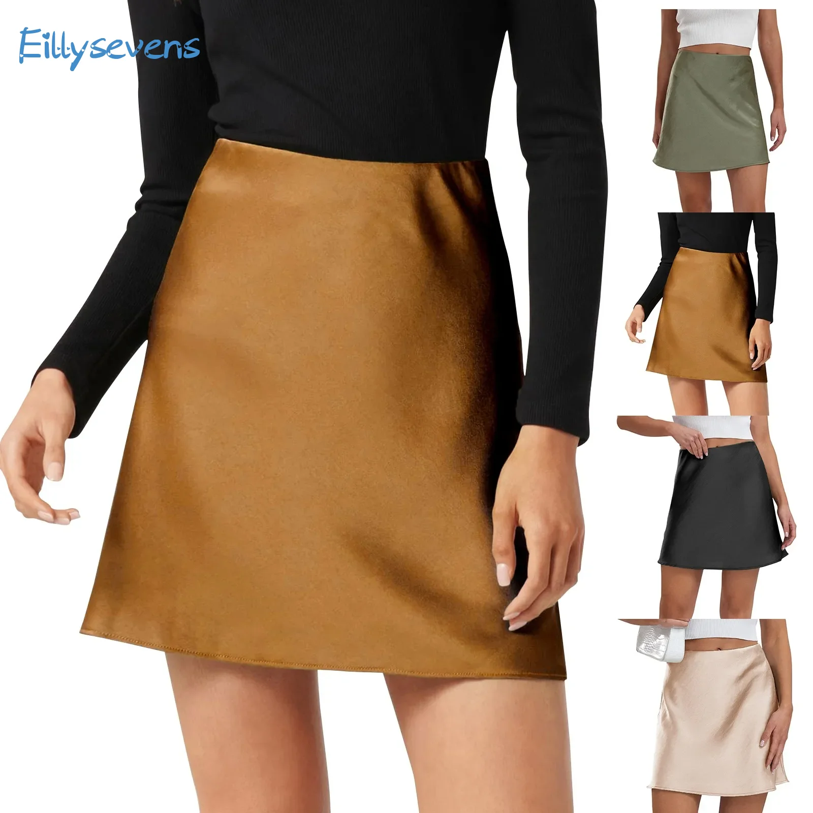 Neue hoch taillierte Röcke Sommer Modetrend Satin elastische Taille Röcke täglich kausal einfache klassische einfarbige A-Linie Röcke