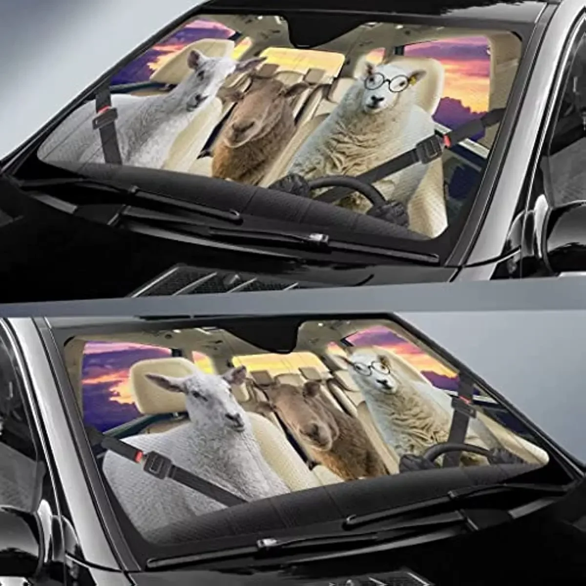 Funny Sheep Driver Car Sunshade Foldable Windshield Sun Shade Summer Automotive Interior Sun Protection Car Front Window Interio