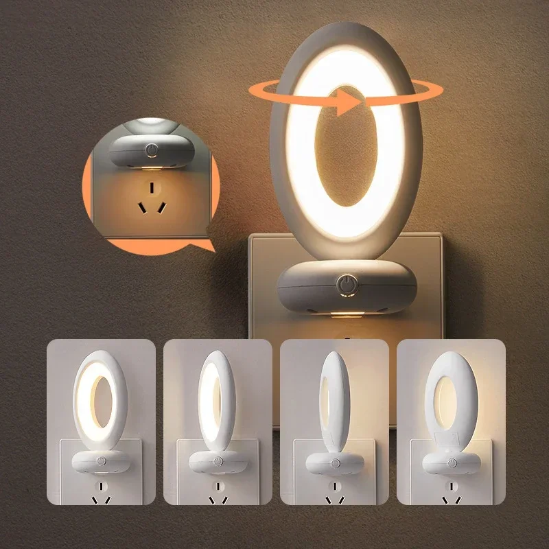 Criativo rotativo controle remoto led night light plug-in luz suave proteção para os olhos sono atmosfera quarto lâmpada de cabeceira