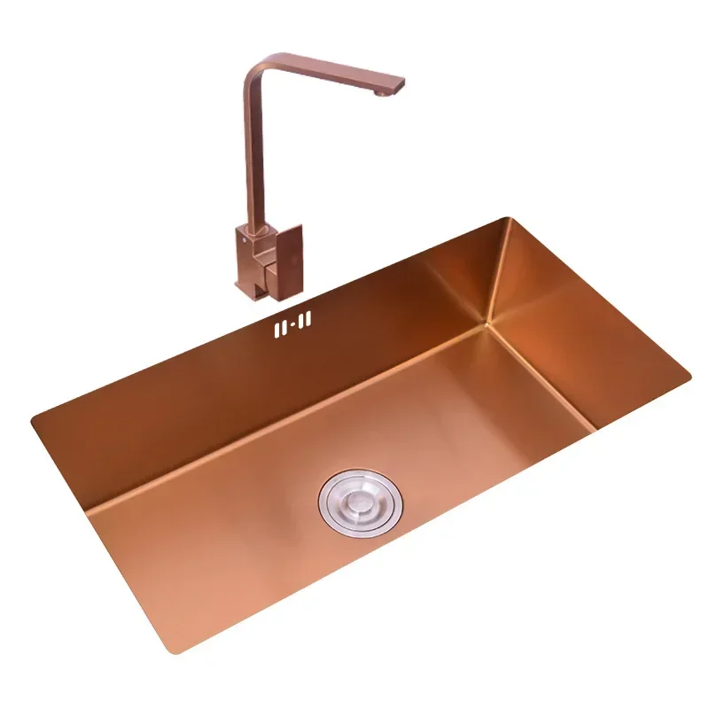 Nano 304 stainless steel sink, single slot rose gold sink, large kitchen sink, thickened bar counter, sink