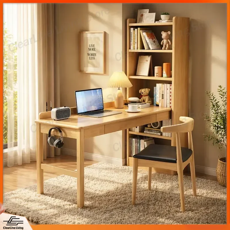 Nordic Solid Wood Study Desk Natural Color Single Children Writing Table Durable Bedroom Living Room Furniture Home Office