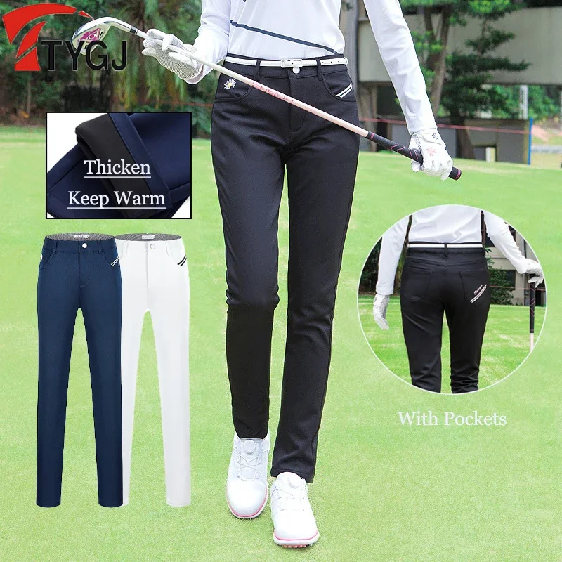 TTYGJ Winter Women Golf Clothing Female Thicken Warm Golf Pants Velvet Long Trousers Slim Casual Sweatpants Lady Sports Pants