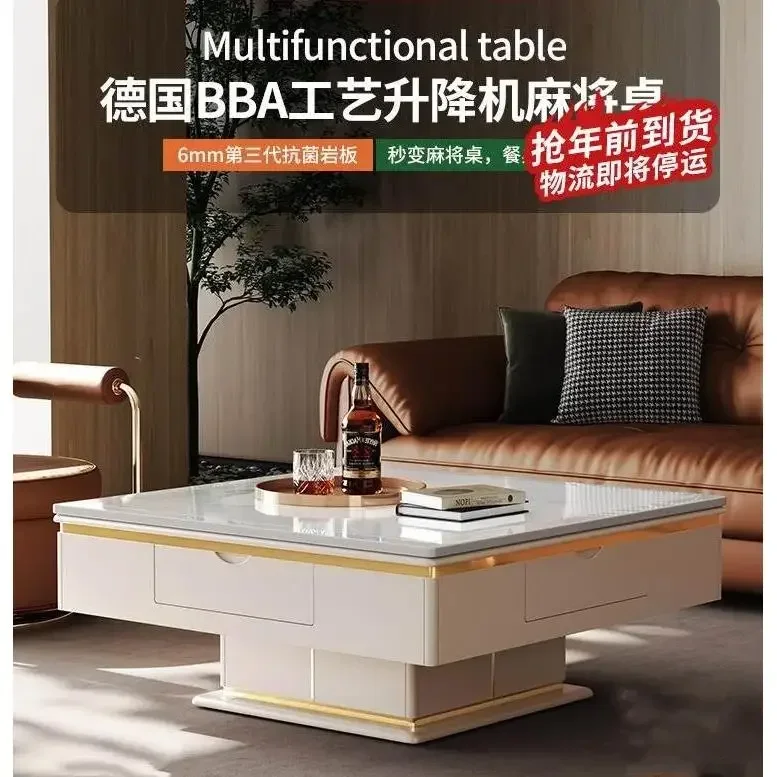 

Lifting electric mahjong table dining table integrated automatic rock slab silent luxury solid wood table